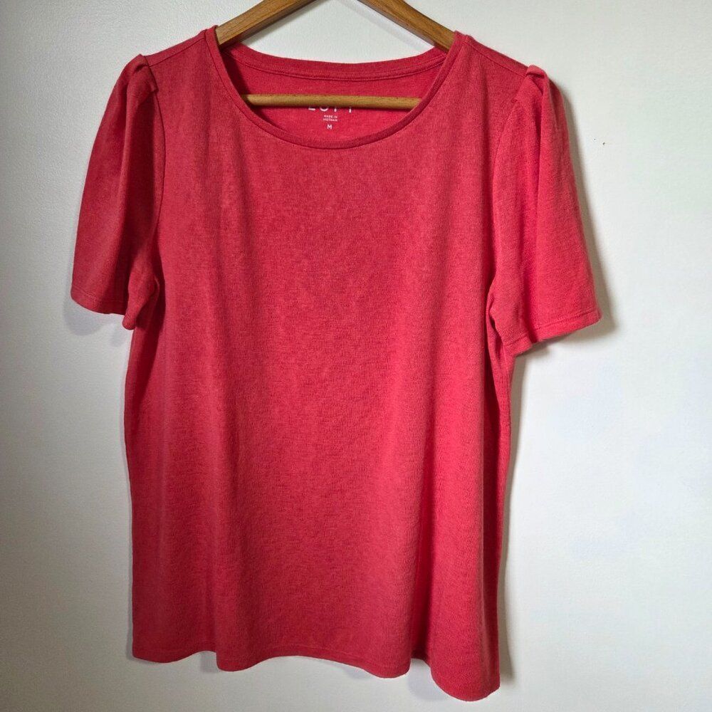 EUC ANN TAYLOR LOFT RED PUFFED SLEEVES TOP SIZE M